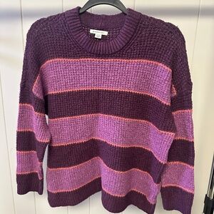 AE Purple Striped Color Block Oversized Pullover Ribbed Knit Crewneck Sweater